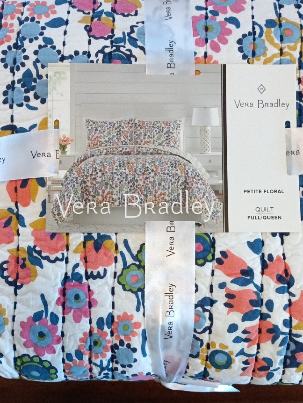 Vera Bradley Petite Floral Quilt Full/Queen in Pink, Blue, Yellow, Green